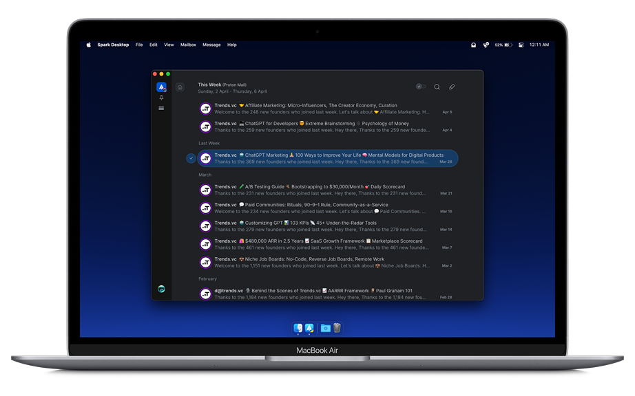 Screenshot of Spark Mail for macOS.